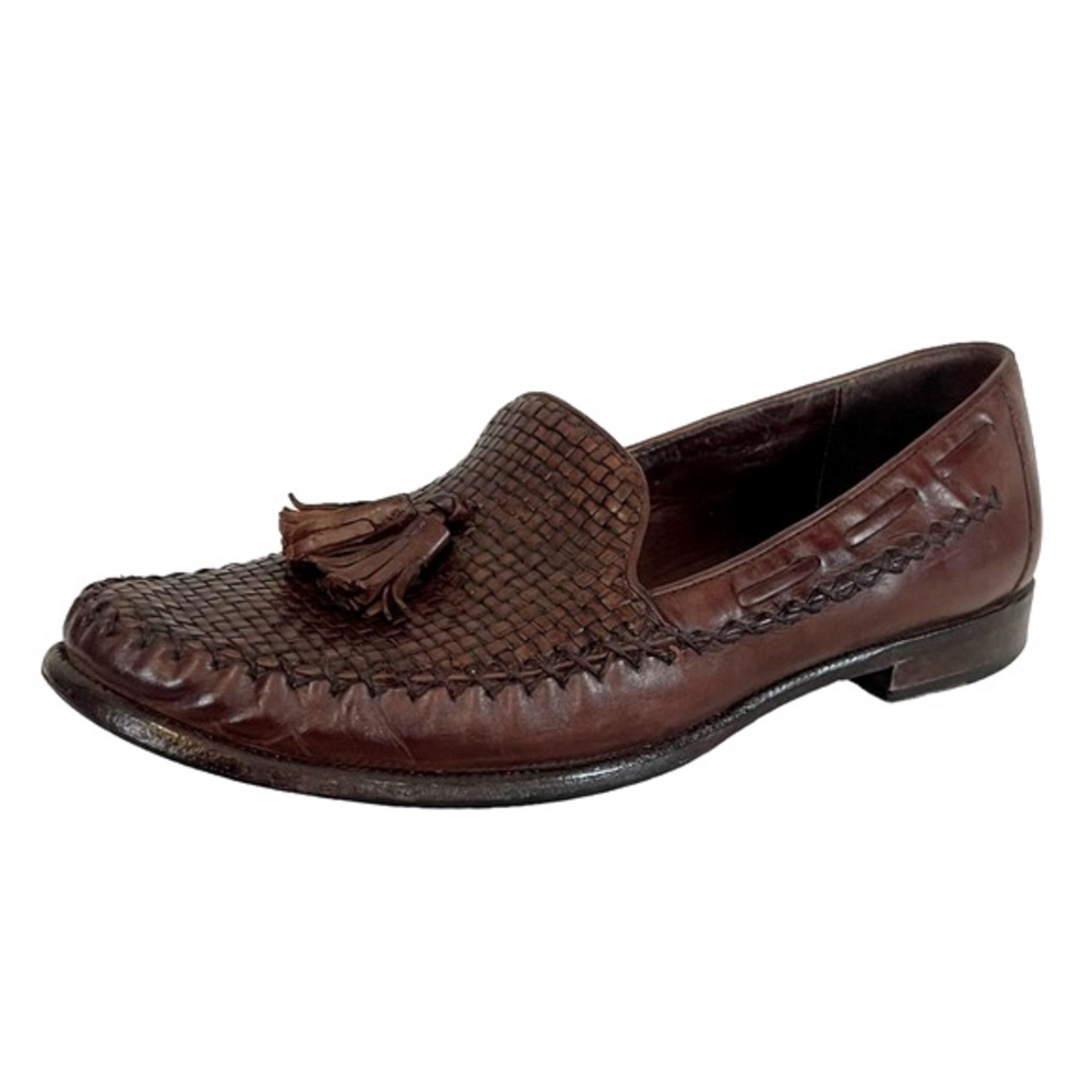 VINTAGE Cole Haan Brown Woven Leather Slip On Tassel Smoking Loafer Slipper